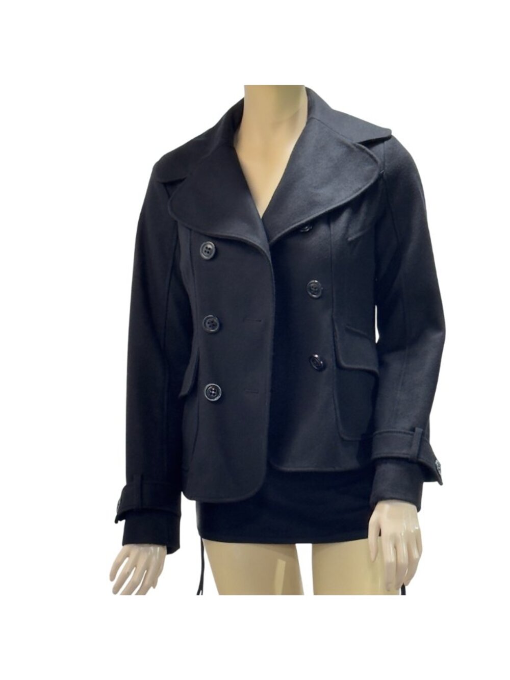 Guess Women's Black Double-Breasted Peacoat Wool Blend Size S - Picture 2 of 14